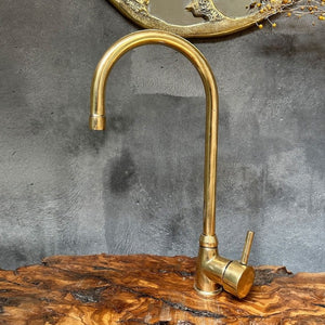 Unlacquered Brass Bathroom Faucet, Solid Brass Mixer Faucet, Single Handle Bar Brass Faucet - Zayian