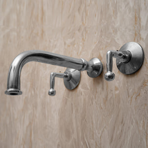 Unlacquered Brass Wall Mount Bathroom Faucet with Double Lever Handle and Rough-in Valve - Zayian