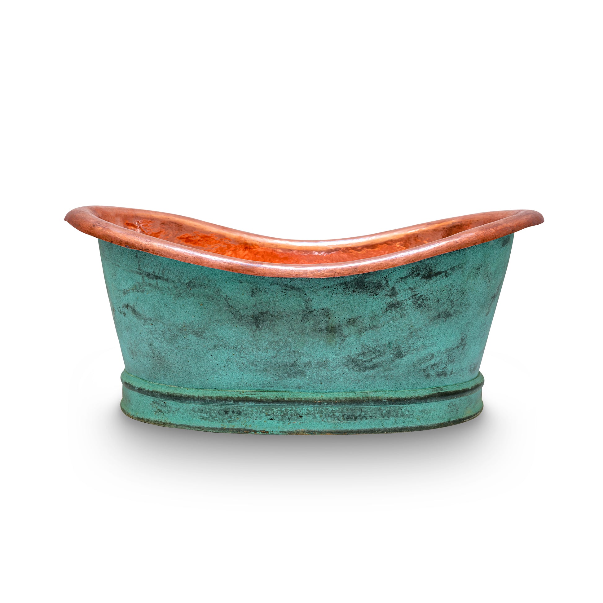 Green Patina Copper Tub-Style Bathroom Vessel Sink Vanity - Zayian