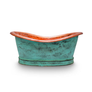 Green Patina Copper Tub-Style Bathroom Vessel Sink Vanity - Zayian