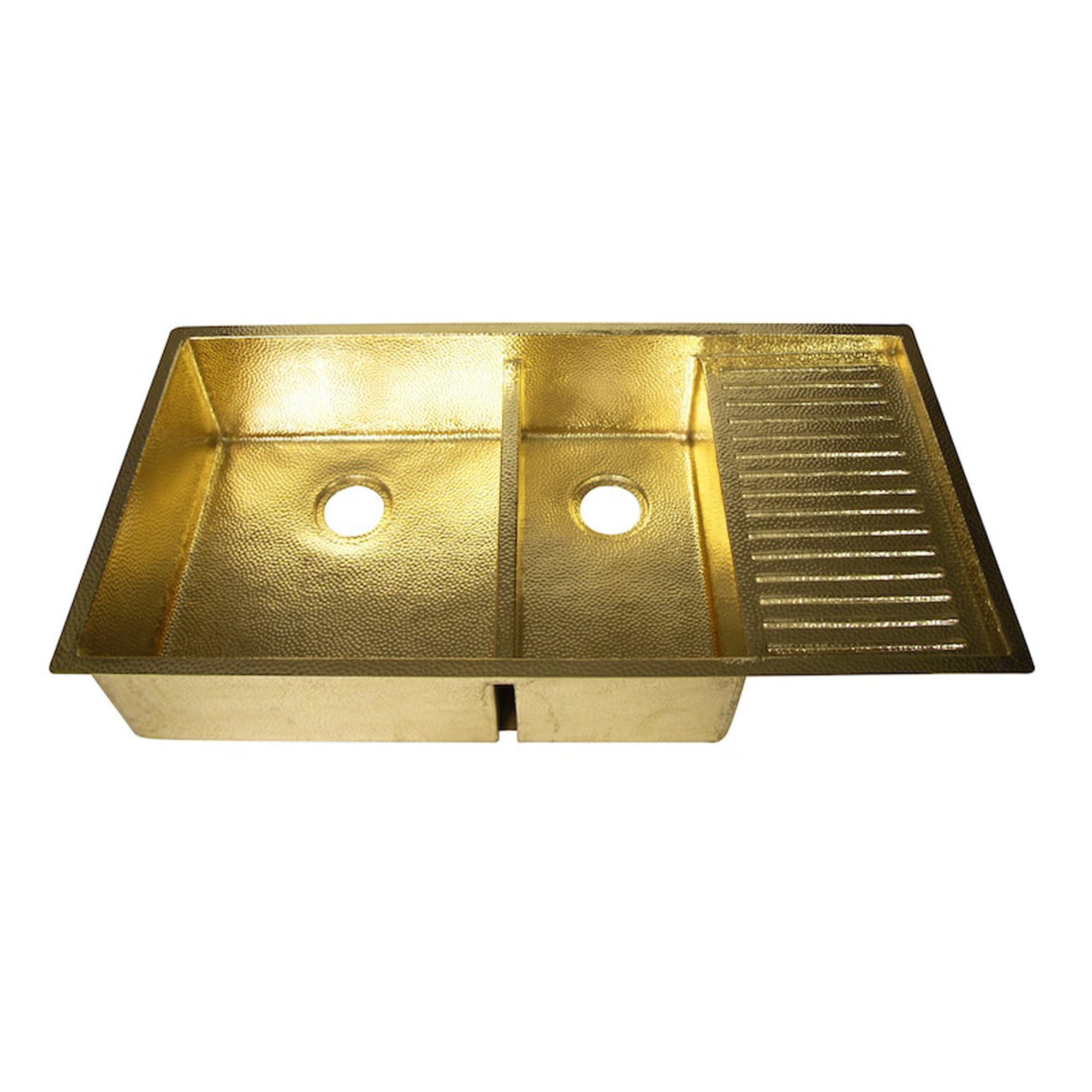 Drop-In Double Bowl Brass Kitchen Sink With Drainboard-Vexa - Zayian