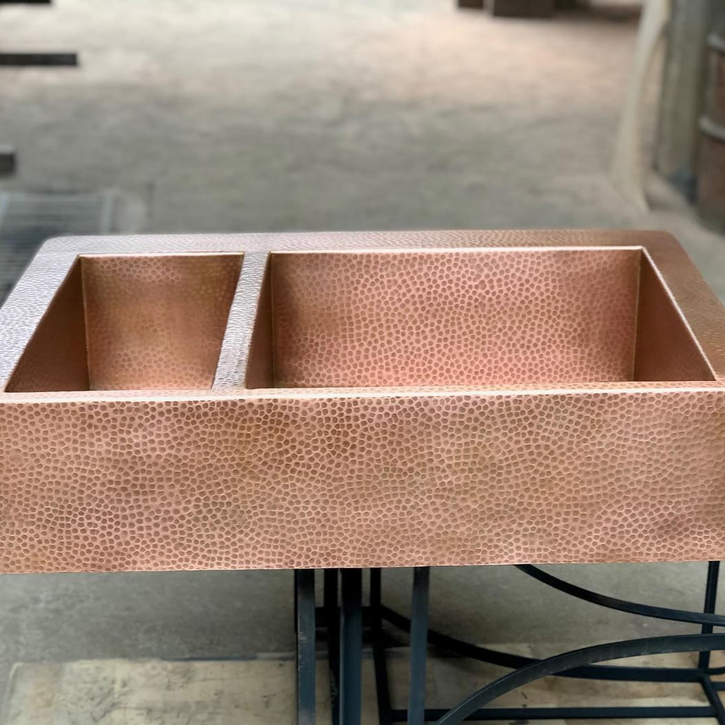 Hammered copper farmhouse sink