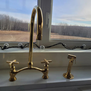 2 Hole Sink Tap Unlacquered Brass Kitchen Faucet With Sprayer - Zayian