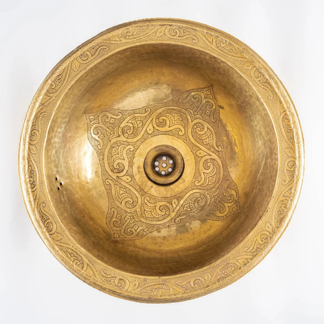 Unlacquered Brass Engraved Bathroom Sink - Drop in Sink