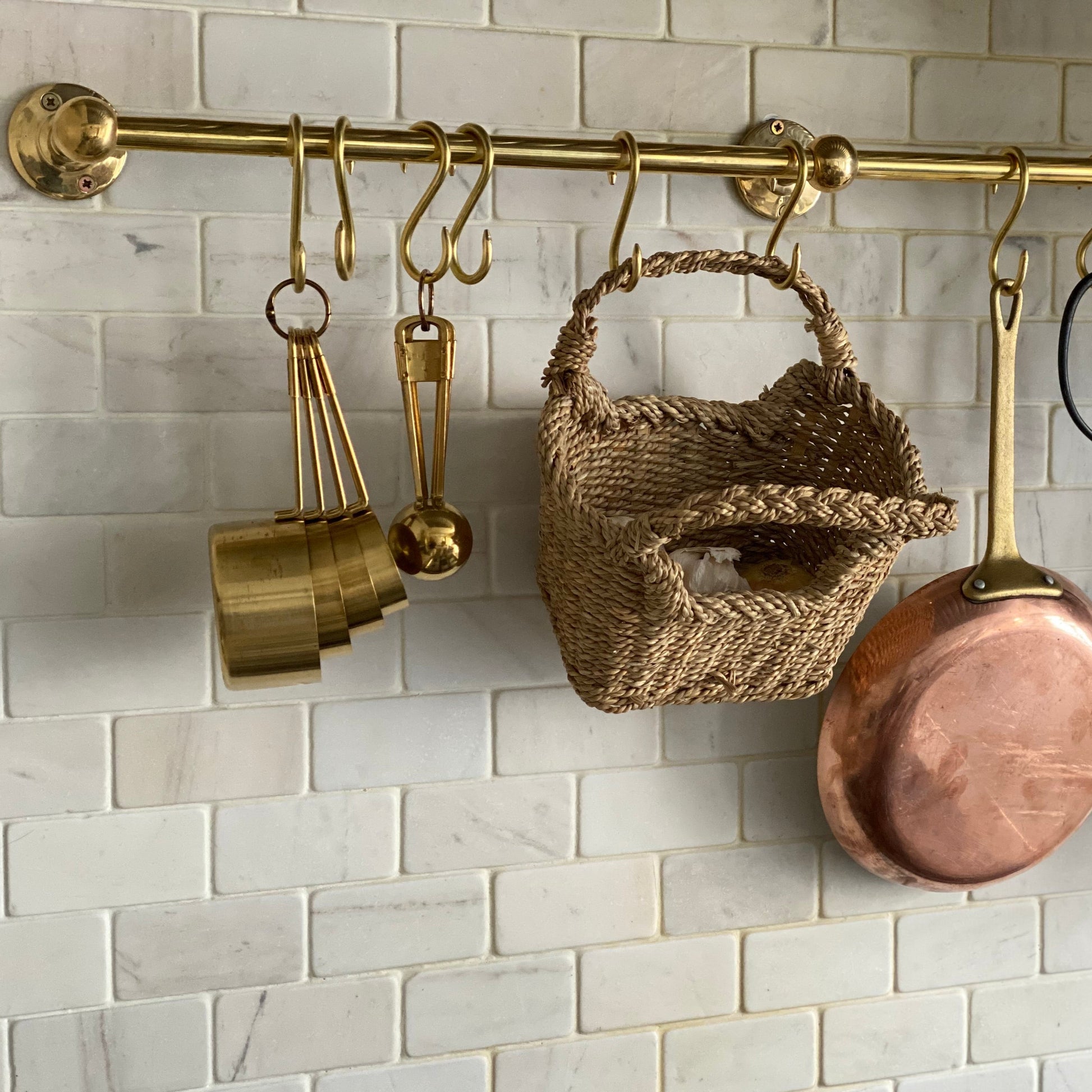 Unlacquered Brass Wall Mounted Pot Rack With Hooks Zayian