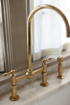 Unlacquered Brass Bridge Kitchen Faucet with Lever Handles