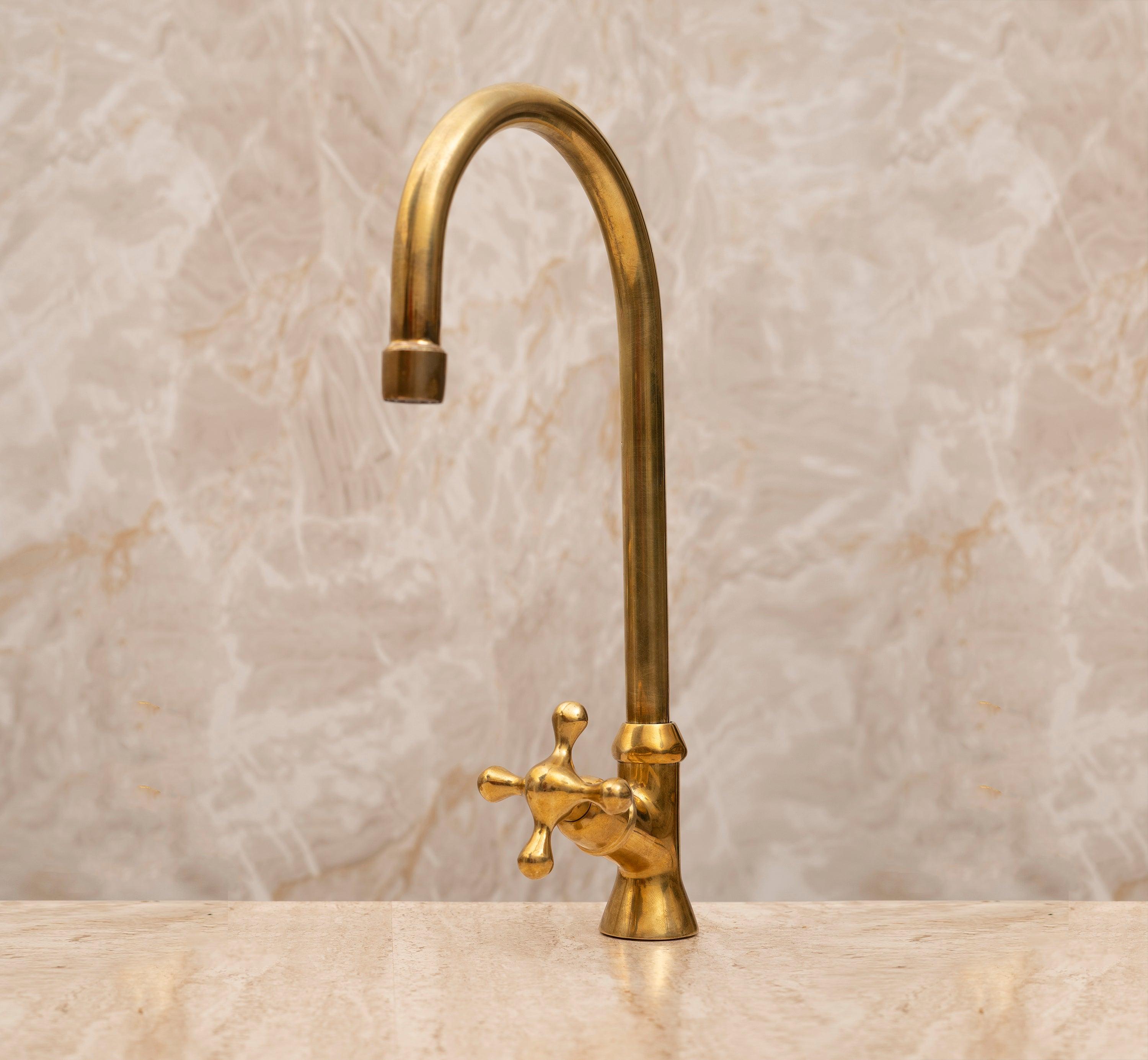 Single Handle Unlacquered Brass Gooseneck Bathroom Faucet Zayian